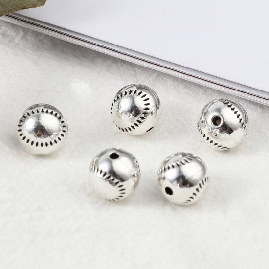 Picture of Zinc Based Alloy Spacer Beads Baseball Antique Silver Color About 9mm Dia., Hole: Approx 1.6mm, 30 PCs