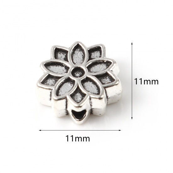 Picture of Zinc Based Alloy Spacer Beads Flower Antique Silver Color About 11mm x 11mm, Hole: Approx 1.8mm, 50 PCs