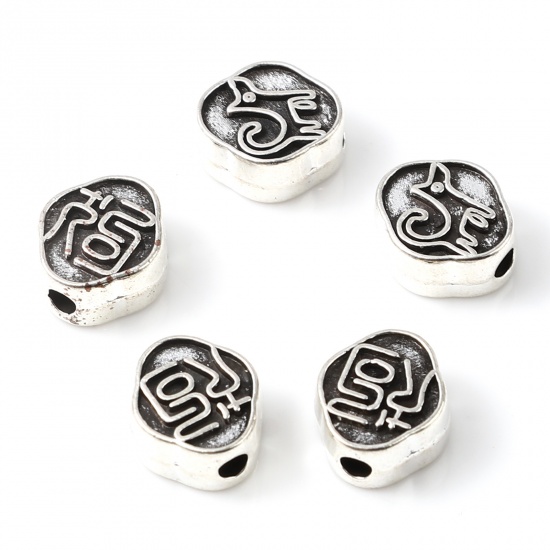 Picture of Zinc Based Alloy Spacer Beads Rhombus Antique Silver Color Dog About 10mm x 9mm, Hole: Approx 2.1mm, 50 PCs