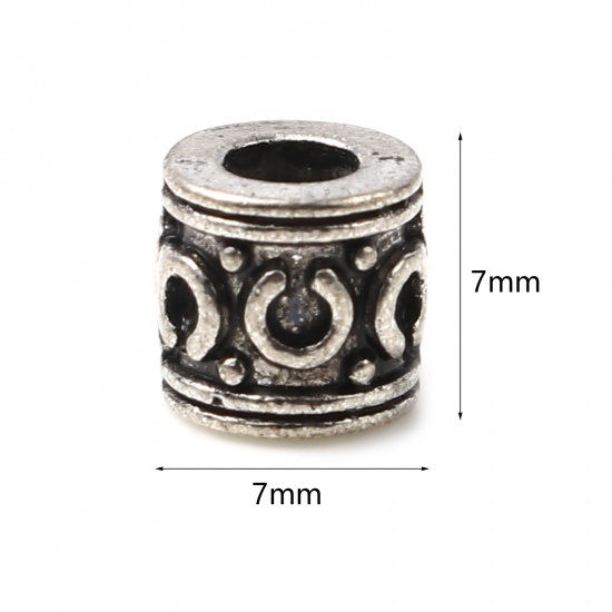 Picture of Zinc Based Alloy Spacer Beads Cylinder Antique Silver Color About 7mm x 7mm, Hole: Approx 3.6mm, 100 PCs