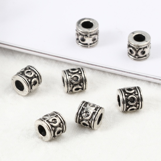 Picture of Zinc Based Alloy Spacer Beads Cylinder Antique Silver Color About 7mm x 7mm, Hole: Approx 3.6mm, 100 PCs