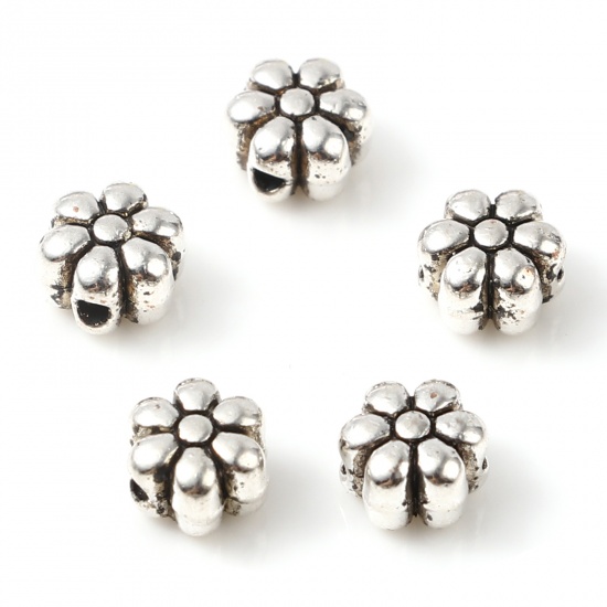 Picture of Zinc Based Alloy Spacer Beads Flower Antique Silver Color About 5mm x 5mm, Hole: Approx 1.1mm, 200 PCs