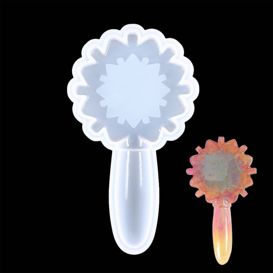 Immagine di Silicone Muffa della Resina per Gioielli Rendendo Bacchetta Magica Fiore Bianco 13.3cm x 7.6cm, 1 Pz
