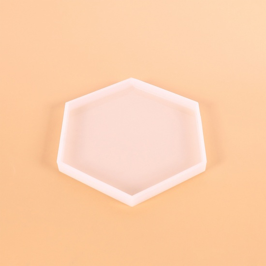 Picture of Silicone Resin Mold For Jewelry Making Coaster Hexagon White 8cm x 7.2cm, 1 Piece
