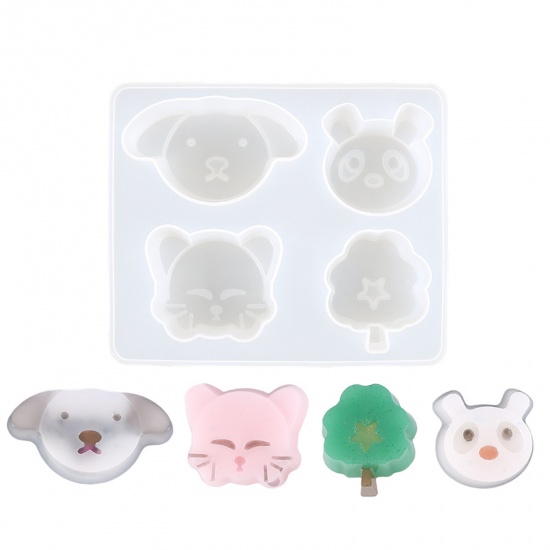 Picture of Silicone Resin Mold For Jewelry Making Ornaments Dog Animal Cat White 14cm x 11.5cm, 1 Piece
