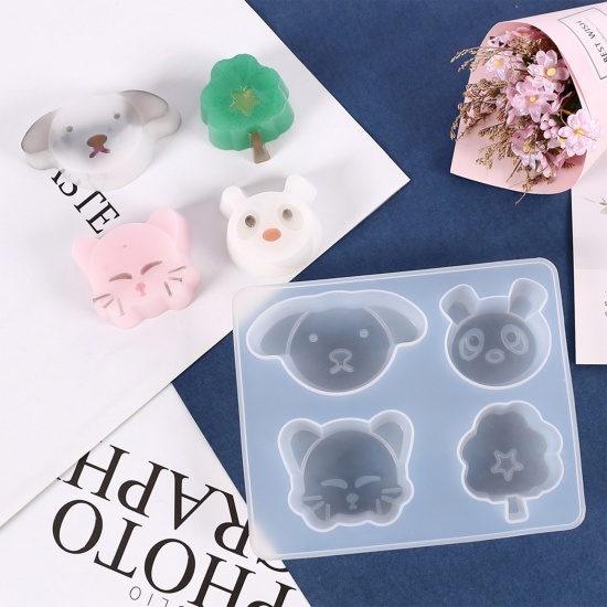Picture of Silicone Resin Mold For Jewelry Making Ornaments Dog Animal Cat White 14cm x 11.5cm, 1 Piece