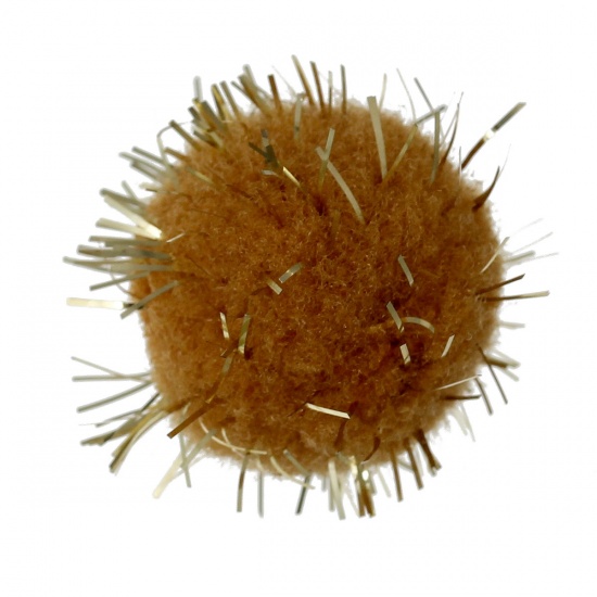 Picture of Polyester Pom Pom Balls DIY Craft Decoration Tinsel Brown About 20mm( 6/8") Dia., 50 PCs