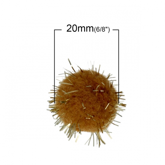 Picture of Polyester Pom Pom Balls DIY Craft Decoration Tinsel Brown About 20mm( 6/8") Dia., 50 PCs