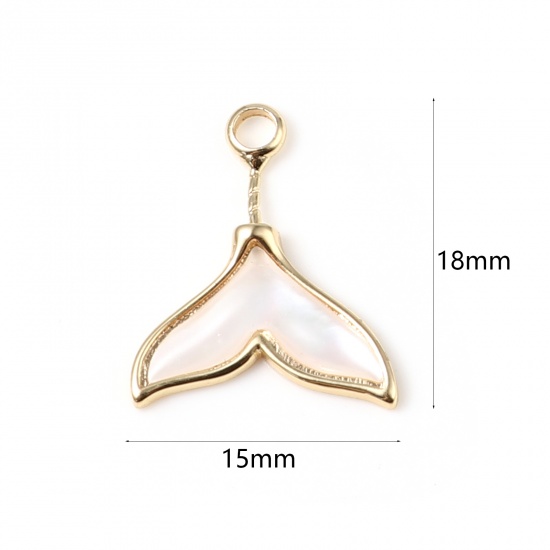 Picture of Shell & Copper Charms Fishtail 18K Real Gold Plated White 18mm x 15mm, 1 Piece