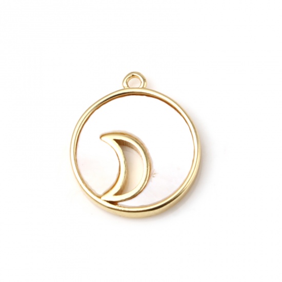 Immagine di Ottone Galassia Charms Tondo 18K Vero Oro Placcato Luna 14mm x 12mm, 2 Pz