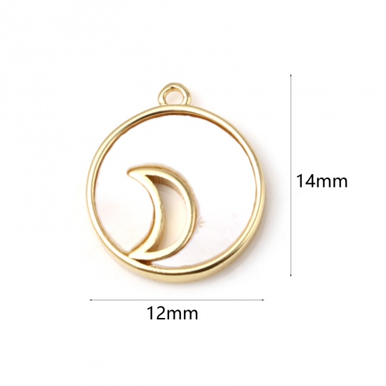 Immagine di Ottone Galassia Charms Tondo 18K Vero Oro Placcato Luna 14mm x 12mm, 2 Pz