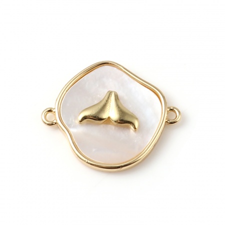 Natural Shell & Brass Connectors 18K Real Gold Plated Irregular White 18mm x 15mm, 1 Piece