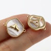Picture of Natural Shell & Brass Connectors 18K Real Gold Plated Irregular White 18mm x 15mm, 1 Piece