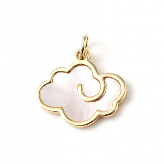 Picture of Shell & Copper Weather Collection Charms Cloud 18K Real Gold Plated White 18mm x 16mm, 1 Piece