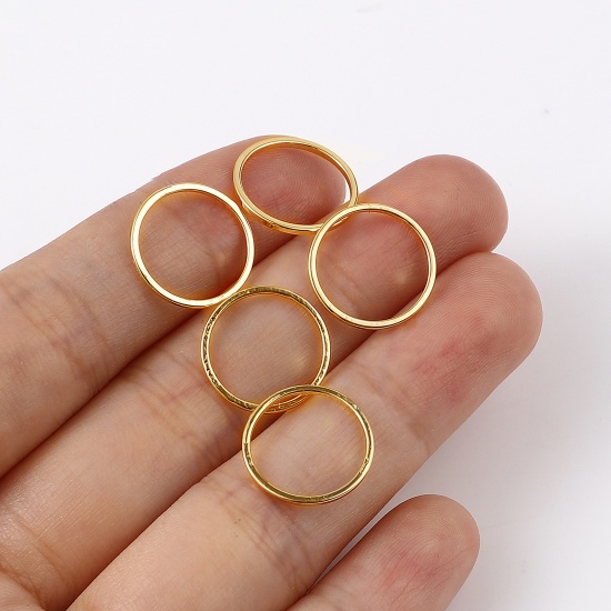 Picture of 1mm Brass Jump Rings Findings Closed Soldered 18K Real Gold Plated Circle Ring 14mm Dia., 10 PCs                                                                                                                                                              