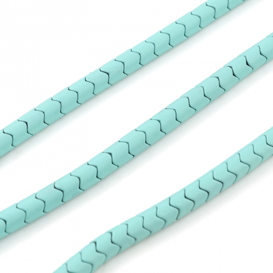 Picture of (Grade B) Hematite ( Natural ) Beads Cylinder Cyan Wave Rubberized About 6mm x 6mm, Hole: Approx 1mm, 41cm(16 1/8") - 40cm(15 6/8") long, 1 Strand (Approx 92 PCs/Strand)