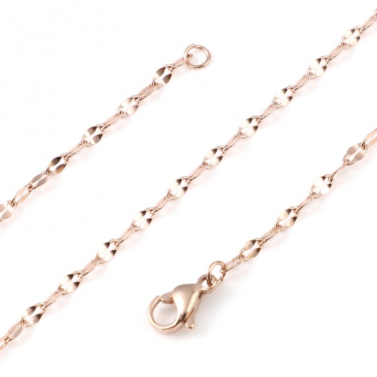 Picture of 1 Piece Vacuum Plating 304 Stainless Steel Necklace For DIY Jewelry Making Oval Rose Gold 45.5cm - 45cm long