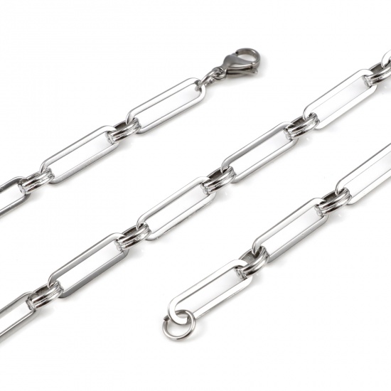 Image de Colliers en 304 Acier Inoxydable Ovale Argent Mat 51cm long, 1 Pièce