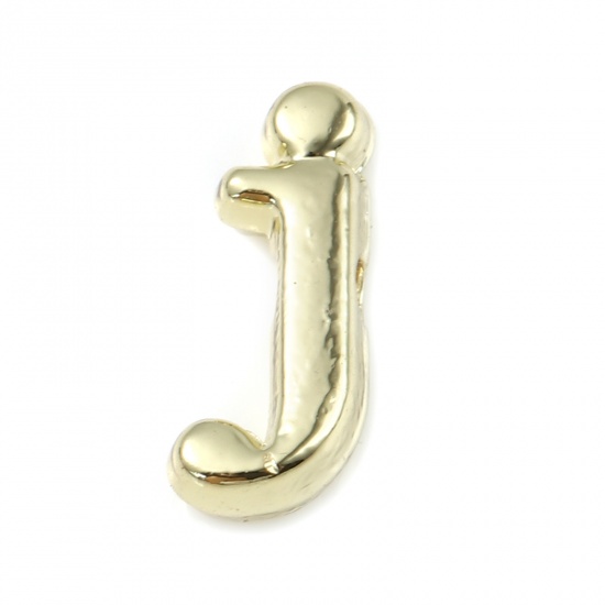 Picture of Zinc Based Alloy Spacer Beads Lowercase Letter Gold Plated Message " j " About 11mm x 4mm, Hole: Approx 1.4mm, 20 PCs