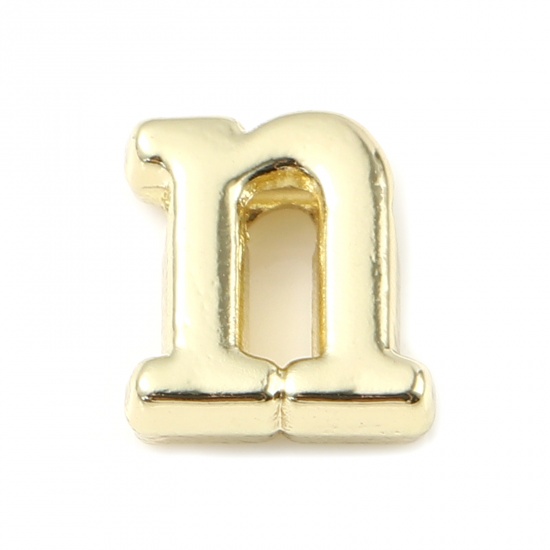 Picture of Zinc Based Alloy Spacer Beads Lowercase Letter Gold Plated Message " n " About 8mm x 7mm, Hole: Approx 1.3mm, 20 PCs