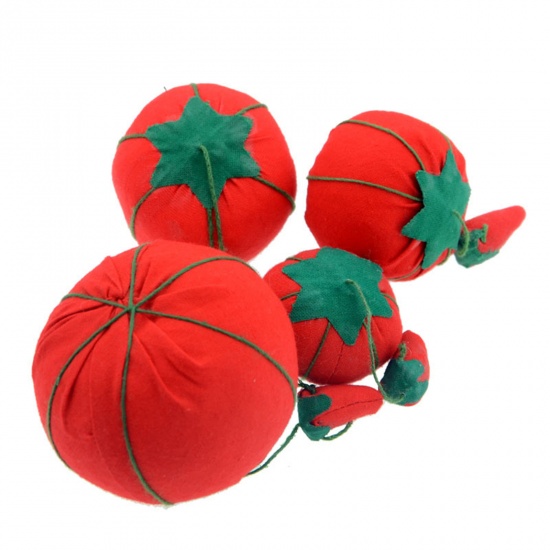Picture of Fabric Pin Cushions Red & Green Tomatoe 4cm Dia., 2 PCs