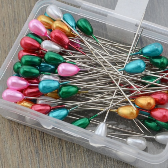 Picture of 1 Box ( 100 PCs/Box) Zinc Based Alloy Sewing Positioning Pin At Random Color 55mm