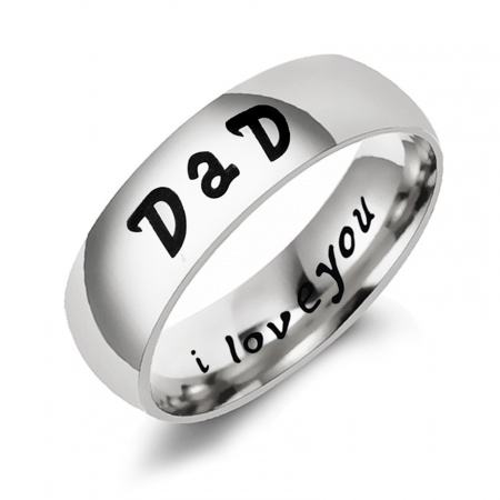 Stainless Steel Unadjustable Rings Silver Tone Round " DAD I Love You " 21.4mm(US Size 12), 1 Piece