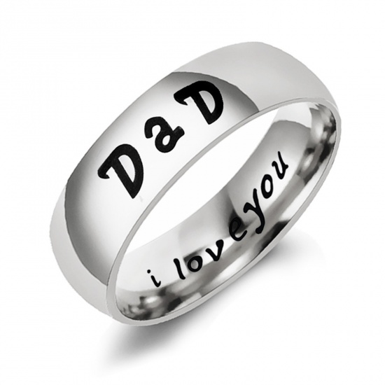 Immagine di Acciaio Inossidabile Non Regolabile Anello Tono Argento Tondo " DAD I Love You" 21.4mm (taglia di US: 12), 1 Pz