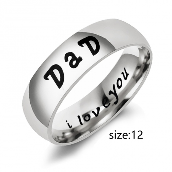 Immagine di Acciaio Inossidabile Non Regolabile Anello Tono Argento Tondo " DAD I Love You" 21.4mm (taglia di US: 12), 1 Pz