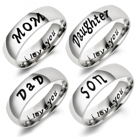 Immagine di Acciaio Inossidabile Non Regolabile Anello Tono Argento Tondo " DAD I Love You" 21.4mm (taglia di US: 12), 1 Pz