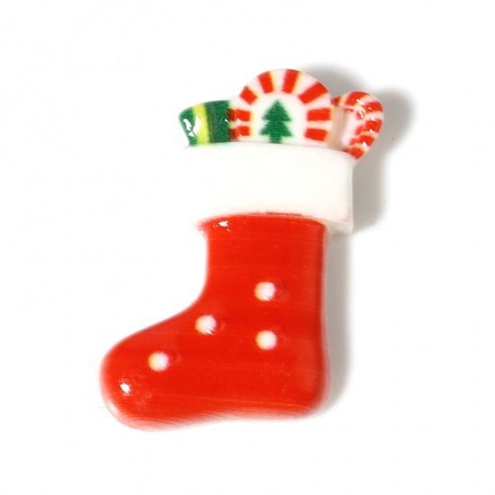 Picture of Resin Embellishments Christmas Stocking White & Red 24mm x 18mm, 20 PCs