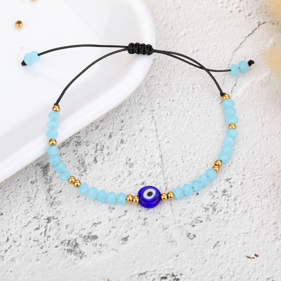 Immagine di Acciaio Inossidabile + Vetro Intrecciatura Religione Braccialetti Intrecciati Lago Blu lunghezza: Malocchio Regolabile 18cm 1 Pz