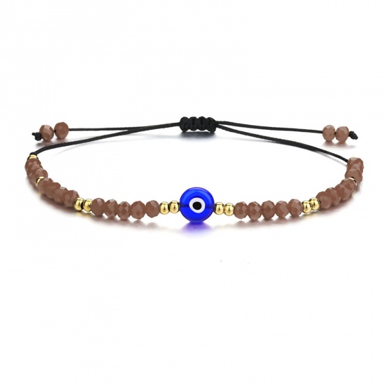 Immagine di Acciaio Inossidabile + Vetro Intrecciatura Religione Braccialetti Intrecciati Colore del Caffè lunghezza: Malocchio Regolabile 18cm 1 Pz