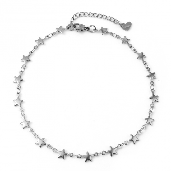 Picture of 304 Stainless Steel Stylish Anklet Silver Tone Star 26cm - 24.5cm long, 1 Piece