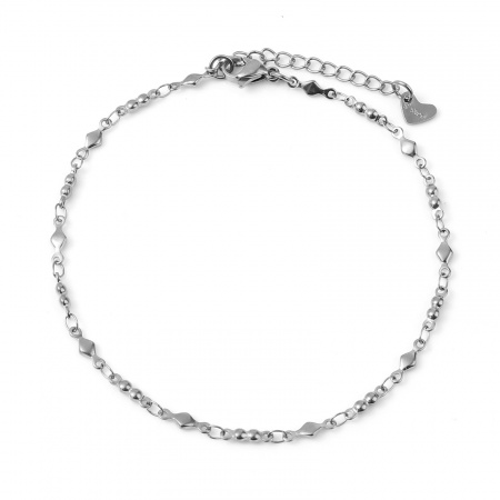 Bild von Großhandel Rhombus 304 Edelstahl Fußketten, Silberfarbe Frauen Stilvoll Minimalistisch Geschenk Schmuckbedarf, 23.5cm - 23cm lang, 1 Strang