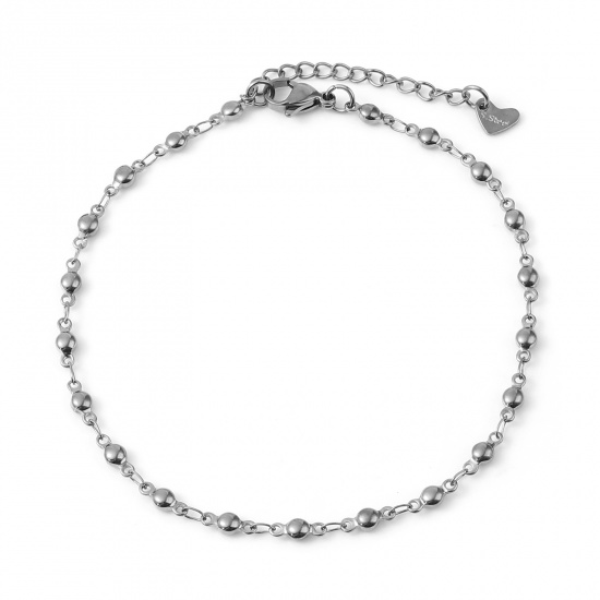 Picture of 304 Stainless Steel Stylish Anklet Silver Tone Round 23.5cm - 23cm long, 1 Piece