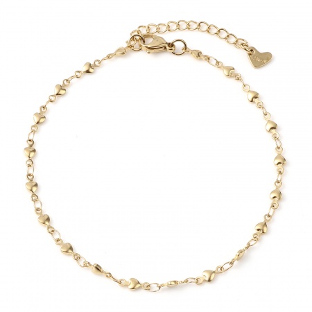 Bild von Großhandel Herz 304 Edelstahl Fußketten, Vergoldet Vakuumbeschichtung, Frauen Valentinstag Minimalistisch Geschenk Schmuckbedarf, 23cm - 22.5cm lang, 1 Strang