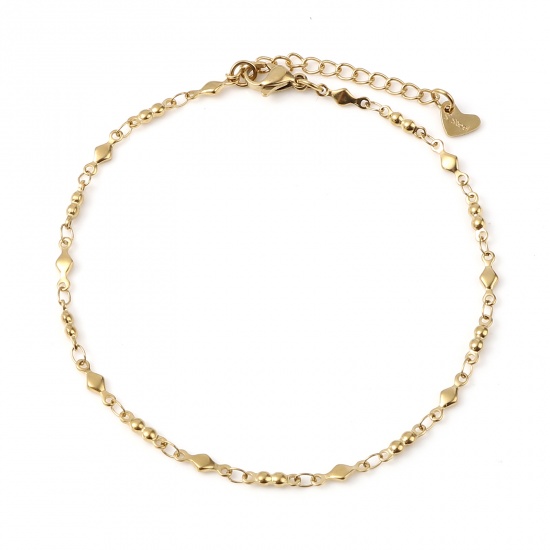 Picture of 304 Stainless Steel Stylish Anklet Gold Plated Rhombus 23.5cm - 23cm long, 1 Piece
