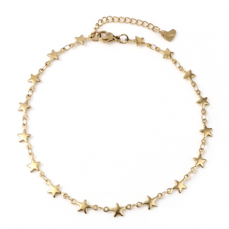 Bild von Großhandel Stern 304 Edelstahl Fußketten, Vergoldet Vakuumbeschichtung, Frauen Stilvoll Minimalistisch Geschenk Schmuckbedarf, 26cm - 24.5cm lang, 1 Strang