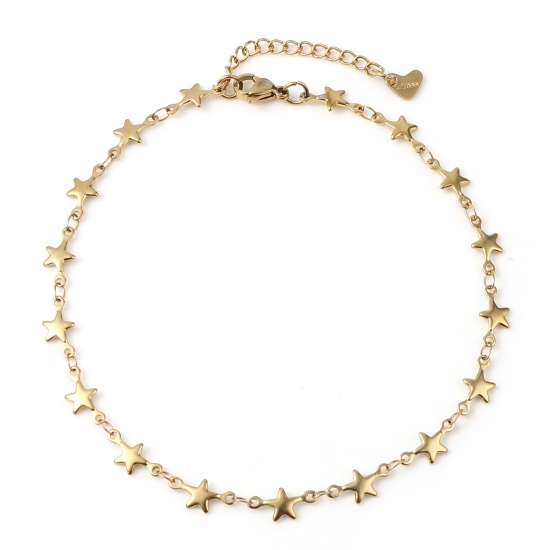 Picture of 304 Stainless Steel Stylish Anklet Gold Plated Star 26cm - 24.5cm long, 1 Piece