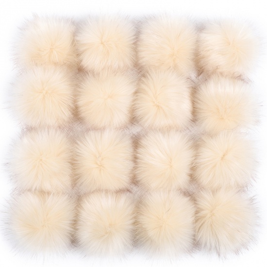 Picture of Plush Pom Pom Balls With Snap Button Creamy-White Round 10cm Dia., 2 PCs