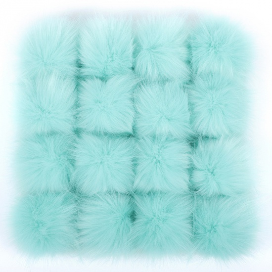 Picture of Plush Pom Pom Balls With Rubber Band Mint Green Round 10cm Dia., 2 PCs