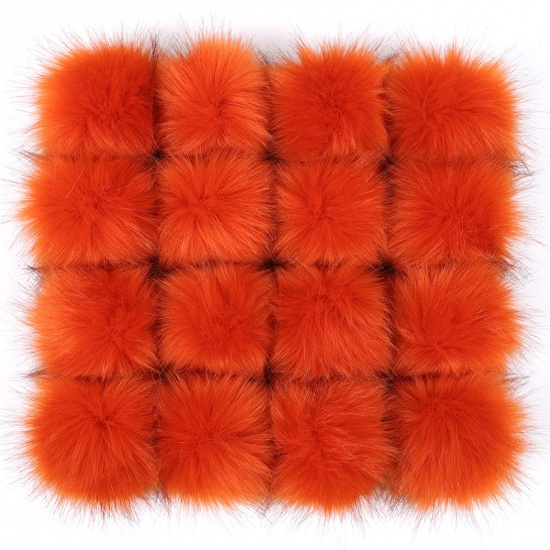 Picture of Plush Pom Pom Balls With Rubber Band Orange-red Round 10cm Dia., 2 PCs