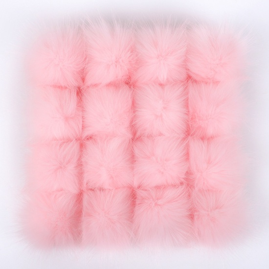 Picture of Plush Pom Pom Balls With Rubber Band Light Pink Round 10cm Dia., 2 PCs