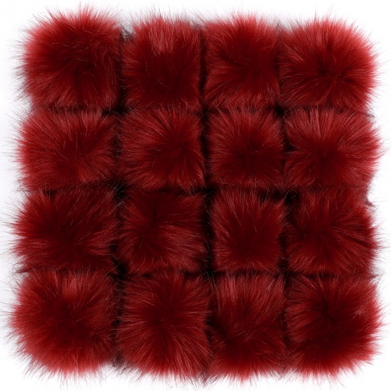 Picture of Plush Pom Pom Balls With Snap Button Wine Red Round 15cm Dia., 1 Piece