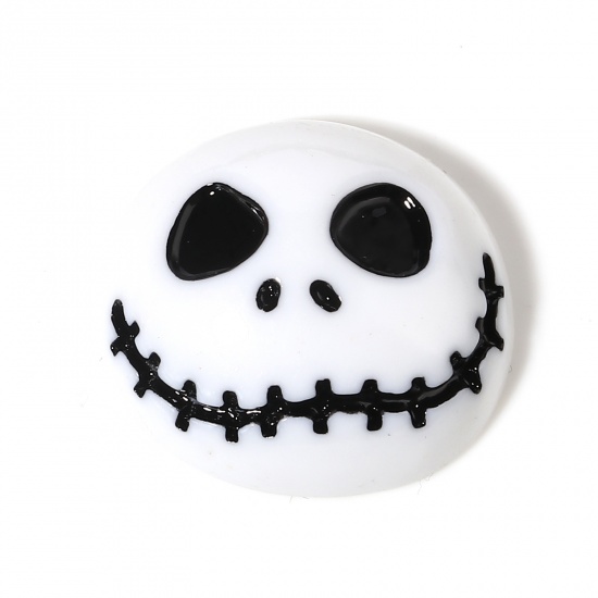 Immagine di Resina Halloween Cabochon per Abbellimento Cranio Nero & Bianco 24mm x 22mm, 10 Pz