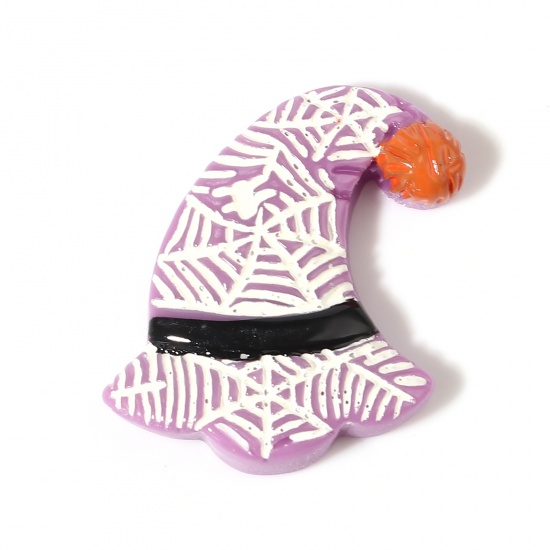 Immagine di Resina Cabochon per Abbellimento Cappello Colore Viola Halloween Ragnatela 28mm x 25mm, 10 Pz