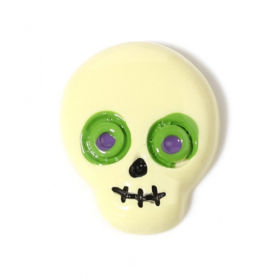 Immagine di Resina Halloween Cabochon per Abbellimento Cranio Giallo Chiaro 23mm x 18mm, 10 Pz