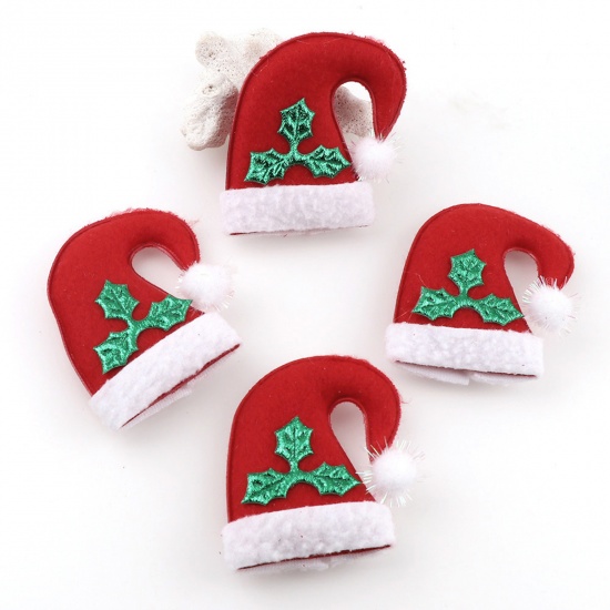 Immagine di Stoffa Accessori per materiali artigianali fatti a mano fai-da-te Bianco & Rosso Cappelli di Natale 7.1cm x 7cm, 1 Pacchetto ( 10 Pz/Pacchetto)
