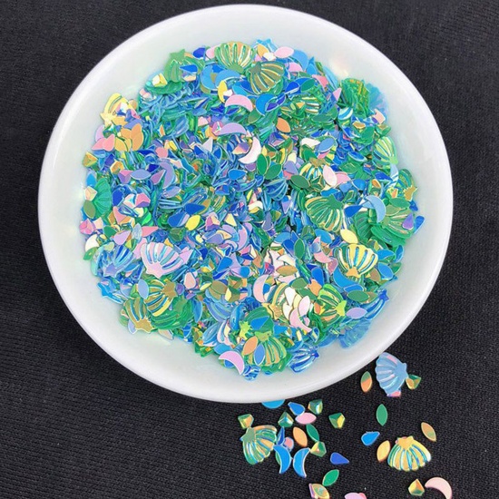 Picture of PVC Resin Jewelry Craft Filling Material Green Blue Sequins 13cm x 8cm, 1 Packet